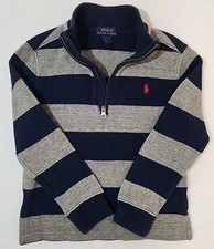 Polo Ralph Lauren Boys 1/4 Zip Mock Striped Pullover Sweater Boys Size Blue Gray