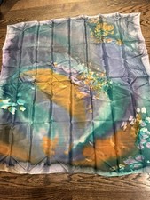Handpainted 100 Silk Scarf colorful Abstract Purple Green Orange 34 x35