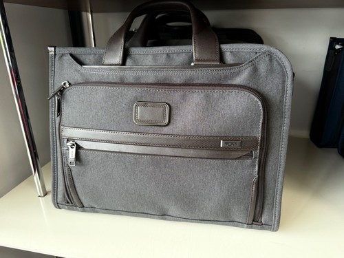 NEW Tumi ALPHA Slim Deluxe Portfolio Laptop Brief Briefcase - ANTHRACITE & BROWN