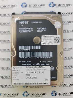 HGST 1TB 2.5'' SATA HDD 5400 RPM HTS541010A9E632, GRADE A, SKU 16353
