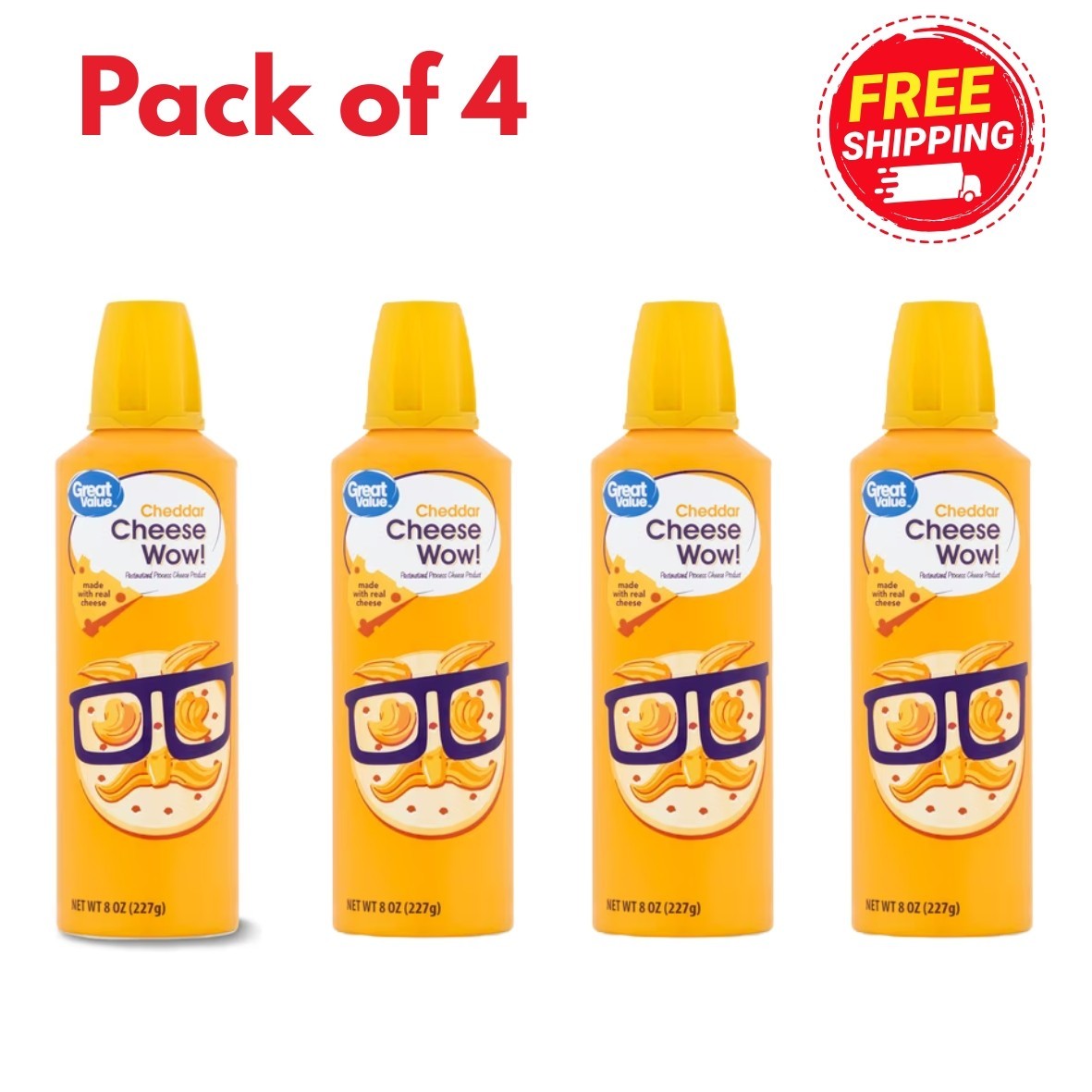 (4 pack) Great Value Cheese Wow! Spray Cheese, Cheddar, 8 oz...