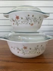2 Vintage PYREX England Emily Spring Garden Casserole Dishes with Lids