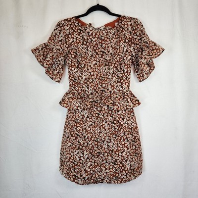 Sabo Skirt Luella brown daisy floral print mini dress tie open back size small