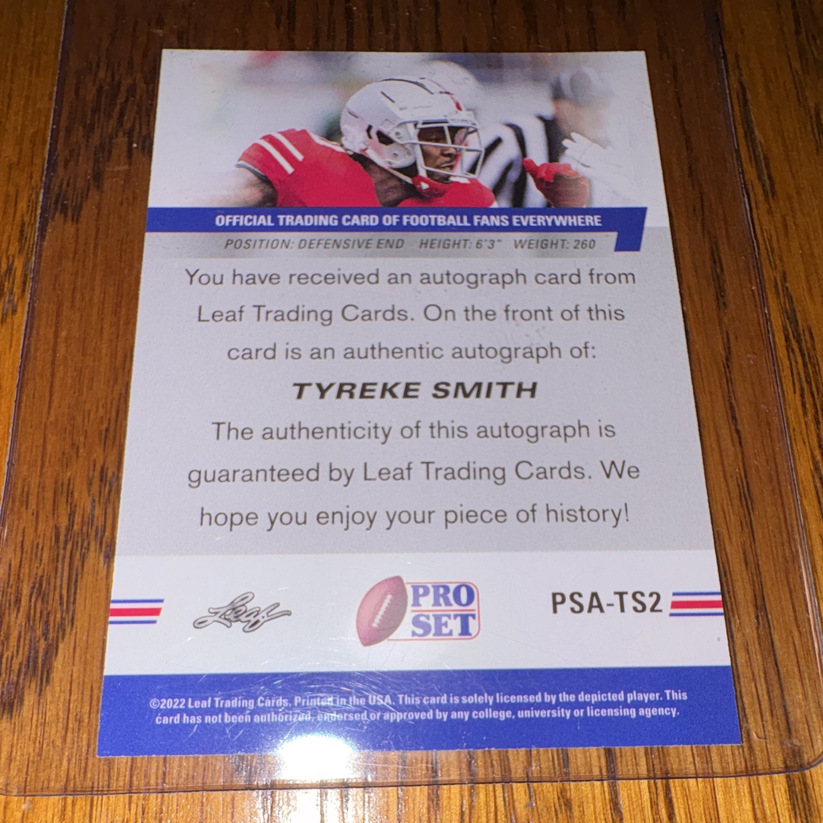 Leaf 2022 Pro Set Draft Autographs Tyreke Smith #PSA-TS2 Auto RC Ohio St view 2