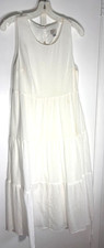 A New Day Womens Maxi Dress M Cream Sleeveless Tiered Lined Keyhole Back Summer