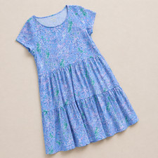 Lilly Pulitzer Dress Cotton Tiered Short Sleeve Blue Print Mini Small
