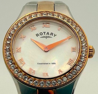 Rotary Petite Damen / Jugend Uhr | Perlmutt Zifferblatt Kristalllünette bicolor