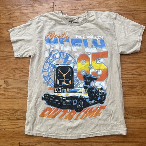 Back to the Future Marty McFly Hill Valley 85 DeLorean Outatime T-Shirt Sz L