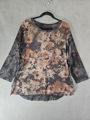 Nally Mallie USA Women Plus 2X Abstract Shirt Artwear Tye Dye Brown Boho Forest