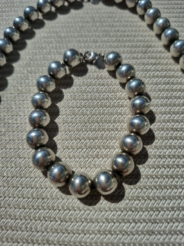 Authentic TIFFANY & CO Hardwesr 10 mm Ball Necklace & Braclet 925 Sterling  - Image 2 of 4
