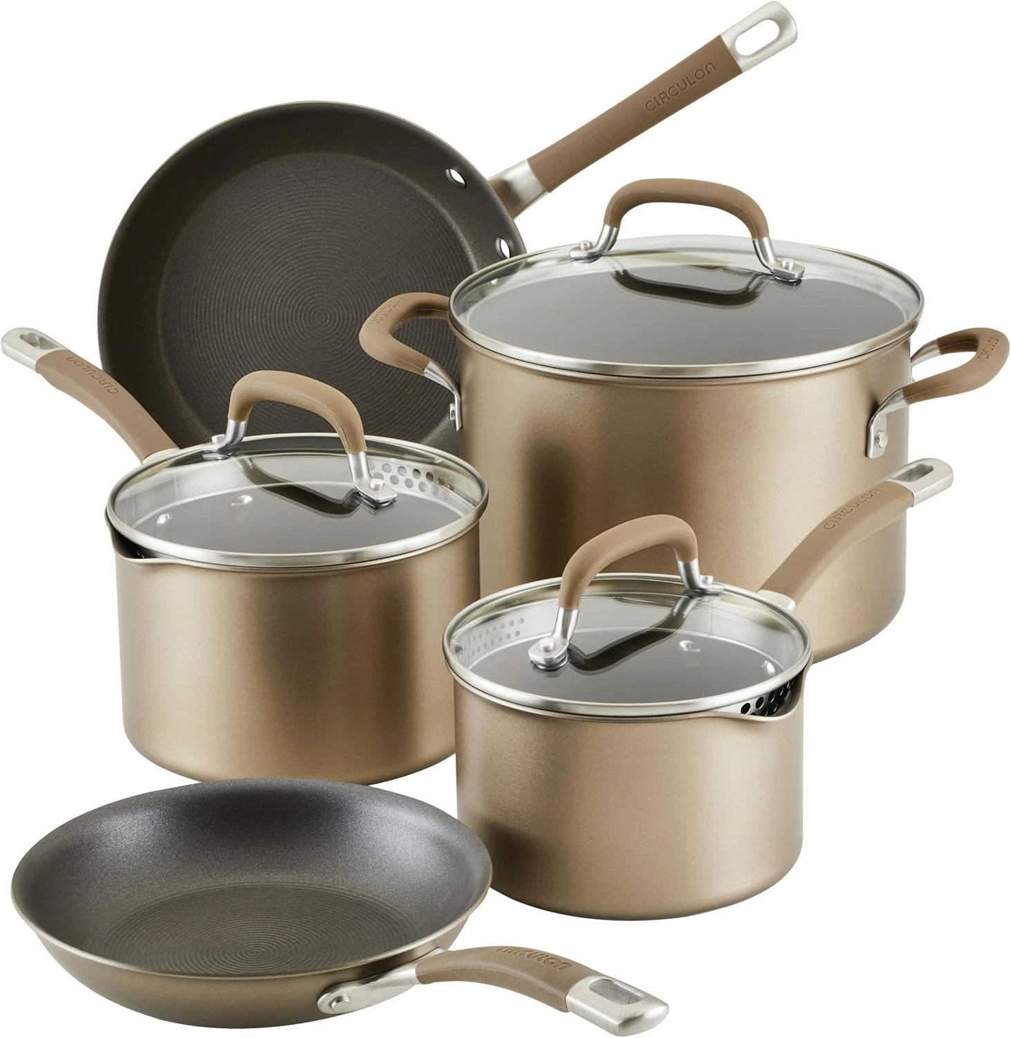 Bronze 8-Piece Hard Anodized Nonstick Cookware Set - Induction Ready
