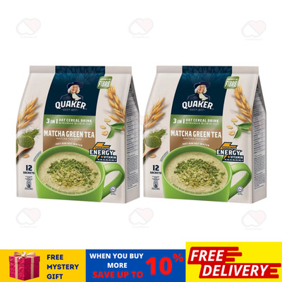 QUAKER 3-in-1 Hafer Müsli Getränk Matcha Grüntee Geschmack 12 Beutel x 28g (3...