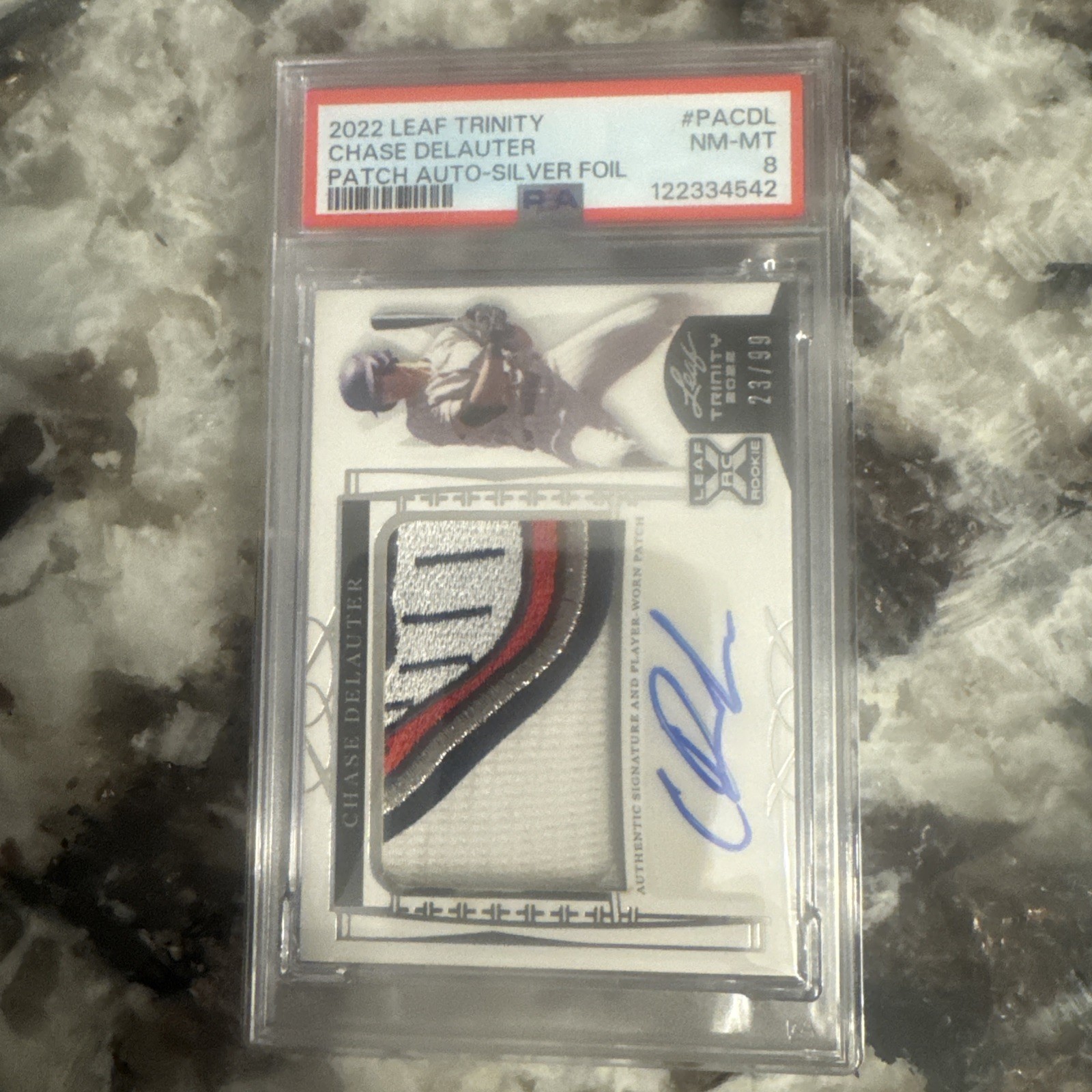 Holiday sale ! 🔥 Trinity Chase Delauter RC Auto Patch Silver Foil #/99 PSA 8 view 13
