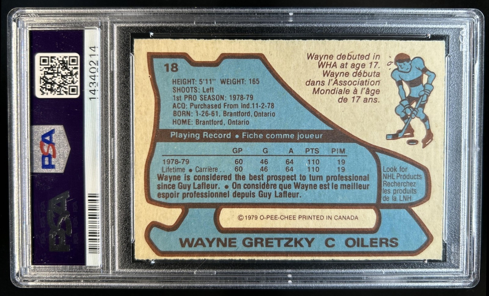 1979-80 O-Pee-Chee Wayne Gretzky Rookie RC #18 Oilers PSA 6 (14) view 2
