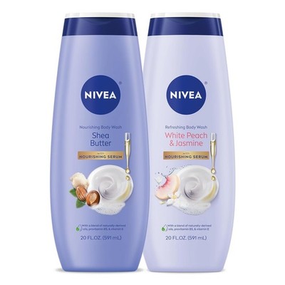 NIVEA Nourishing Shea Butter Body Wash, 20 Fl Oz Bottle Refreshing White Peach