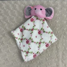 DTU Inc Pink Elephant Baby Lovey Security Blanket White Green Floral Flower Gray