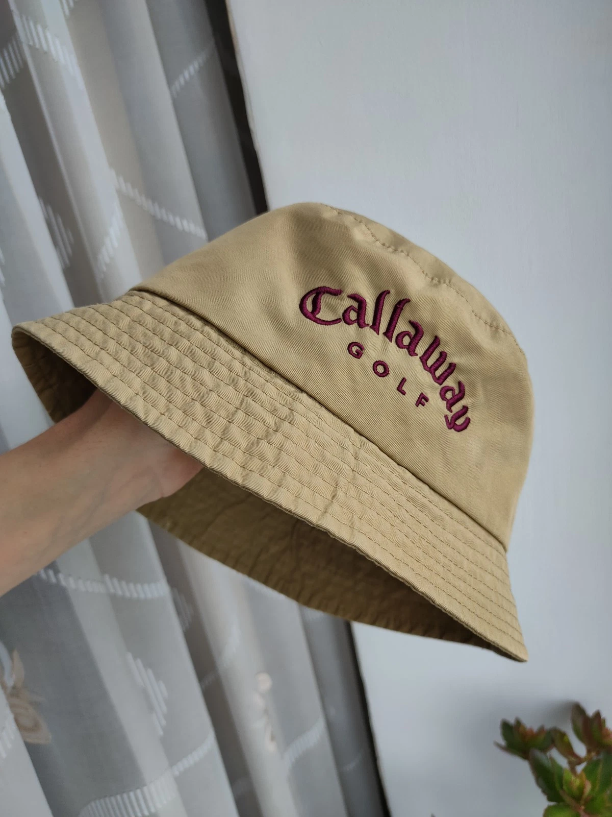 Callaway Golf Bucket Hat Beige Tan Nylon Cotton Lined Sun Panama Big Logo Unisex