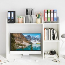 Multipurpose Wood Countertop Hutch Desk Bookshelf-White
