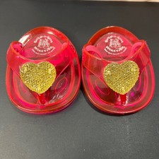Build-A-Bear OS Flip Flops Plush Pink Excellent Gold Glitter Heart Jelly Sandals