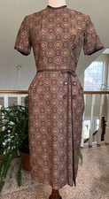 Vtg 50s Union Made Brown Print Cotton Dress Pencil Skirt Fitted Slim Bodice Sz 0