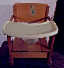 Vtg Wooden Folding Teddy Bear Decal Potty Chair W/ Removable Tray, Bowl, Guard