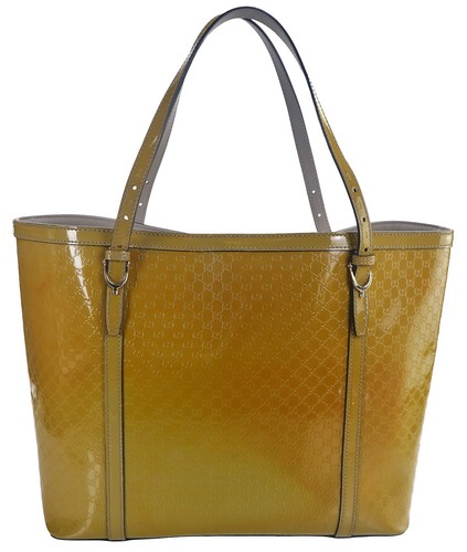 Authentic GUCCI Beige GG Monogram Patent Leather Tote Bag Italy