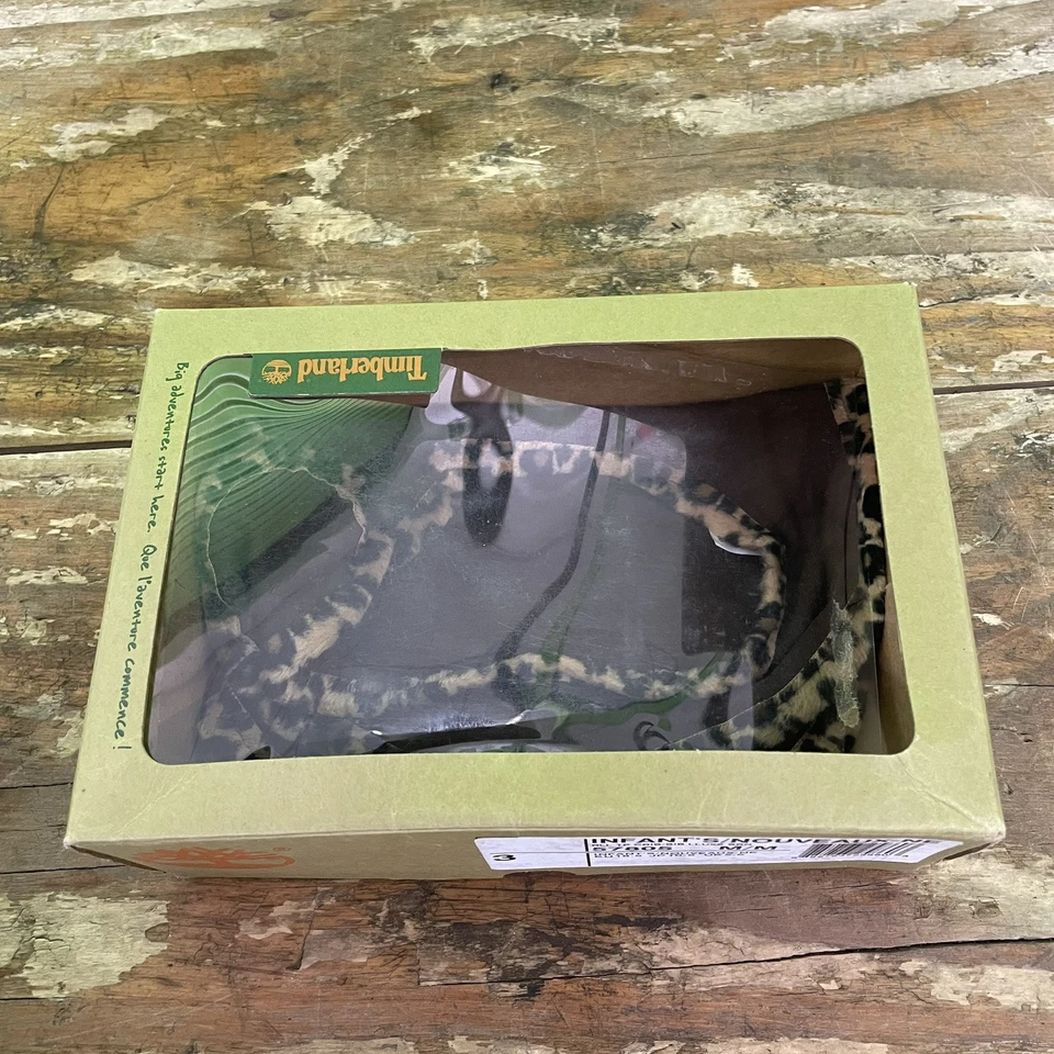 Timberland 2 Piezas Cuna Infantil Botas Estampado Leopardo Lujo Marrón + Conjunto Babero Bebé Talla 3 Foto 4 de 4