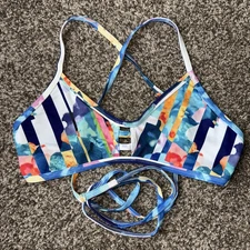 JOLYN Tie Dyed Watercolor Large Tomcat Tie Back Bikini Top Swimsuit Retired LN