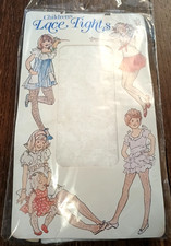 Children's White Lace Fashion Tights New in Package Vtg Girls USA Stretch Nylon