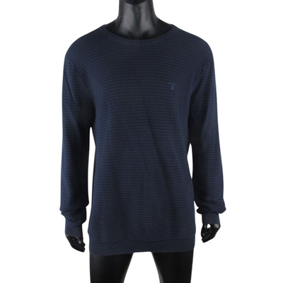 GANT Premium Cotton Jumper XL Navy Blue Textured Knit Crew Neck Sweater