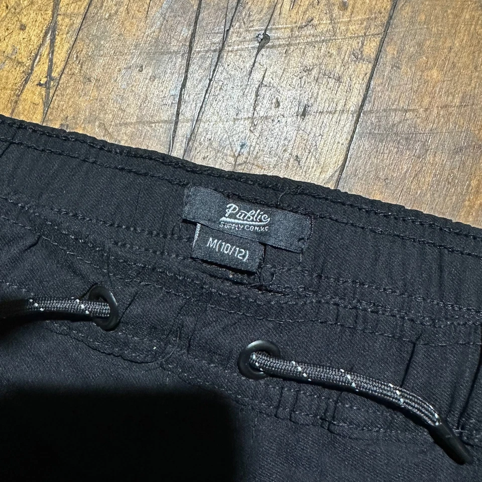 Pantalones de Carga Pública Niños M Negros Calce Ajustado Pierna Cónica Cintura Elástica Cordón Foto 3 de 4