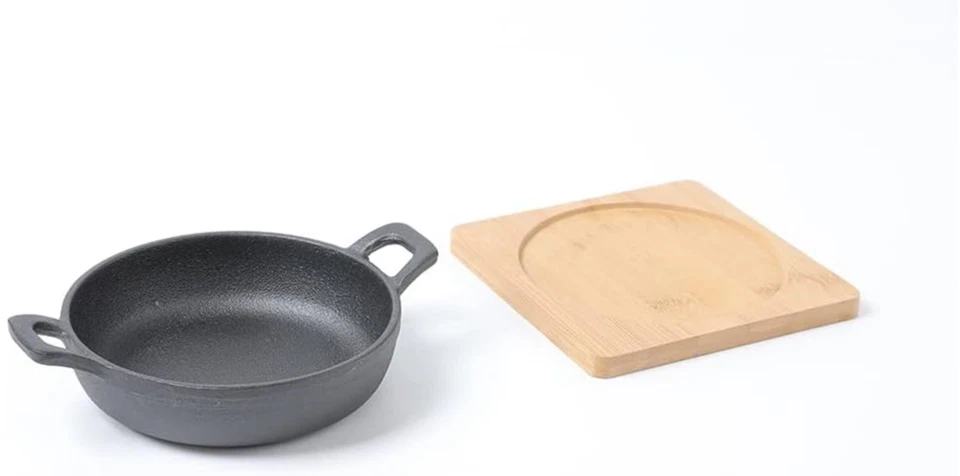 HAWOK Cast Iron Mini Serving Bowl Dia 4.7 inch with Bamboo Tray set of 6 - Image 3 of 4