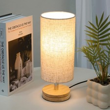 Desk Lamp LED Bulb Included, Small Bedside Table Lamp Plug-In Classic Wood Base