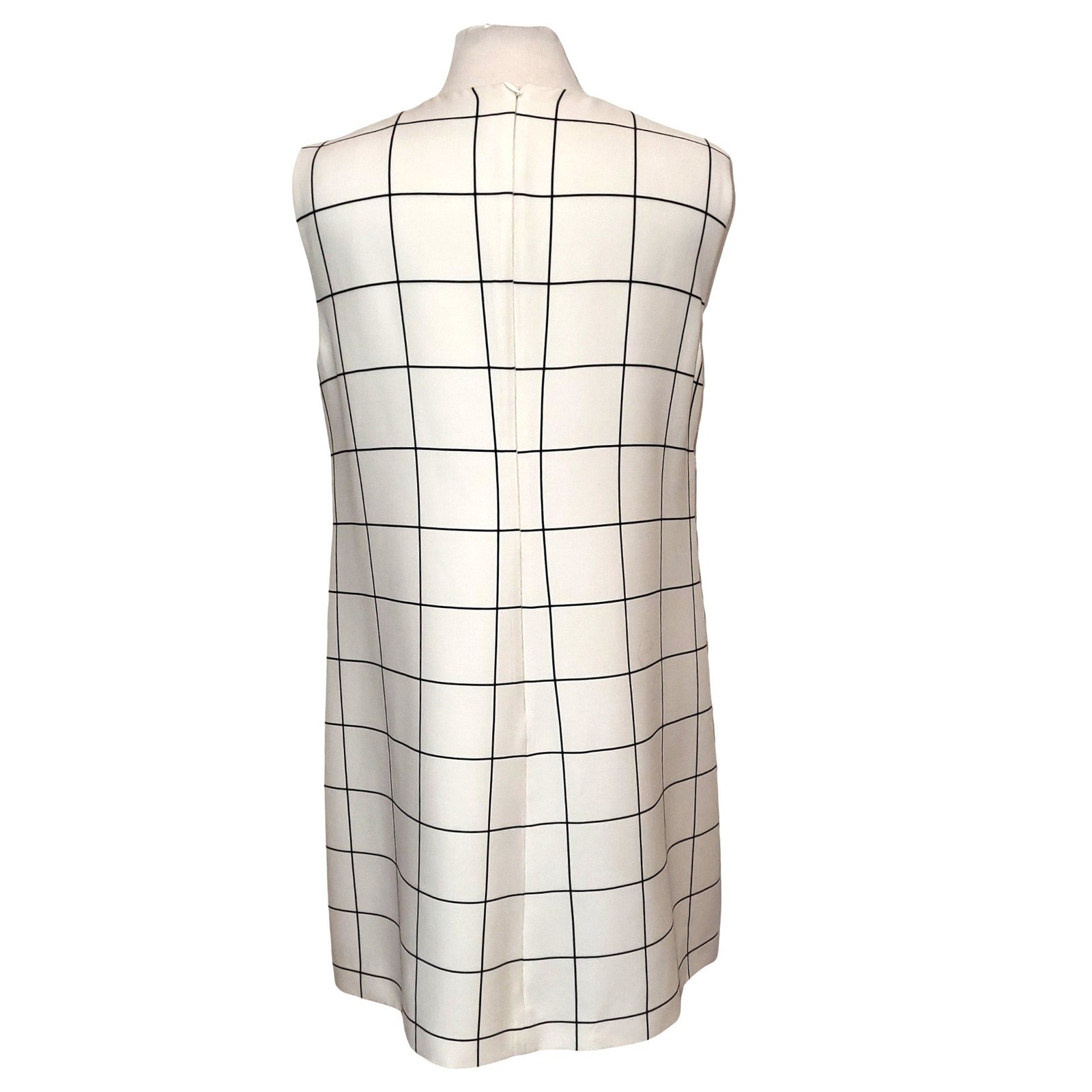Valentino Black Off White Ivory Windowpane Wool Silk Crepe Shift Mini Dress 12 thumbnail 4