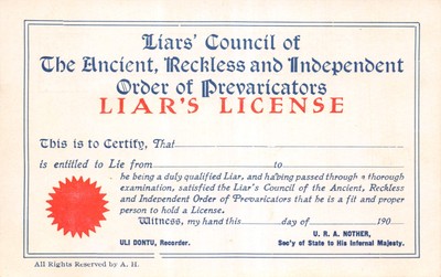 UK AND FOREIGN COMIC POSTCARD LIARS LICENCE GOOD GOOD PLUS