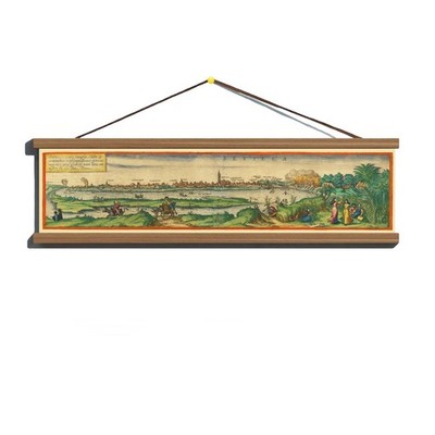 Antique 1572 Panoramic Map Town-View of Seville; Canvas, Magnetic Wooden Hanger
