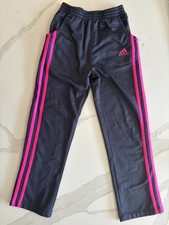 Adidas Girls Gray Track Pants with Classic Pink Stripes Size 6X Sporty Bottoms