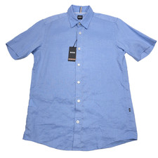  138 Hugo Boss S-Roan-Ken-Sh-C1-242 Short Sleeve Linen Button Up Shirt Men Small