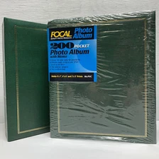 Focal Photo Albums 200 Pockets Memo Green w/Gold Trim Slip In Acid Free Lot of 2