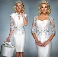 Vintage Knee-length Mother Of the Bride Dresses with Jacket Wrap Lace Stain Half