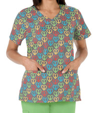  MED Jockey Medical Uniform Scrubs Top Doodle V-Neck Print Hearts
