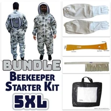 5XL Jawadis Snow Camouflage Bee Keeper Suit Bundle - Gloves, Hive Tool & Brush