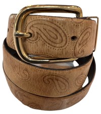 Cipriani Belt Leather Italian Calfskin Tan Paisley GoldTone Buckle Small Vintage