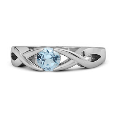925 Sterling Silver 3 MM Round Shape Natural Blue Topaz Stackable Women Ring