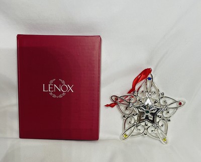 Lenox Sparkle and Scroll Multi-Color Crystal Silverplate Star Ornament 4''