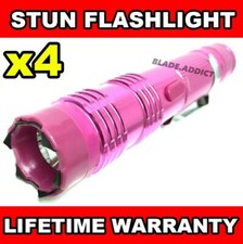 4PC PINK Metal Self Defense Stun Gun 499MV Tactical Rechargeable Flashlight LED