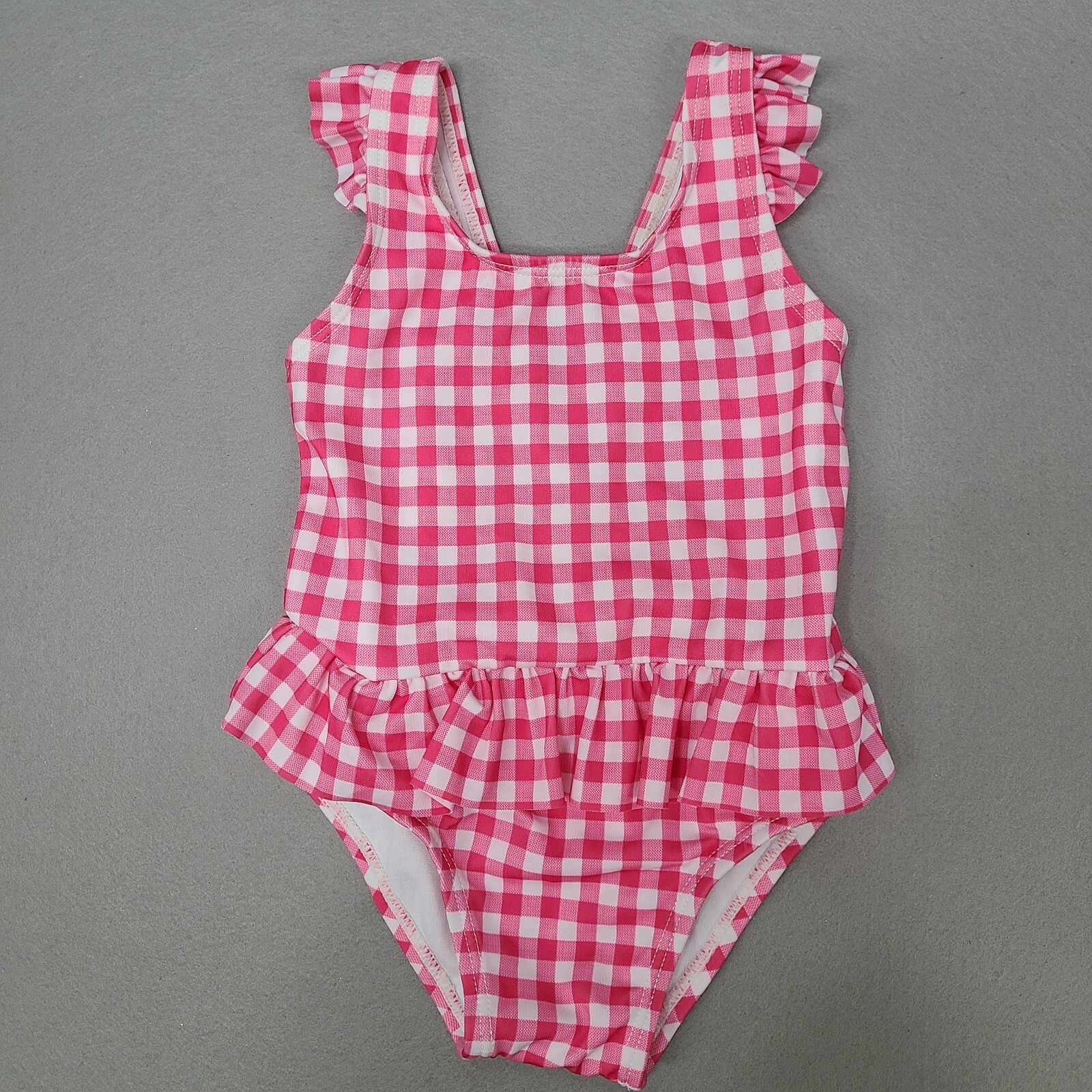 pink and white checkered swimsuit