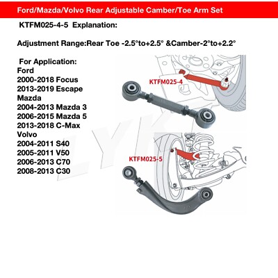 LYKT 4pcs Control Arms Adjustable Rear Camber&Toe Kit for Ford