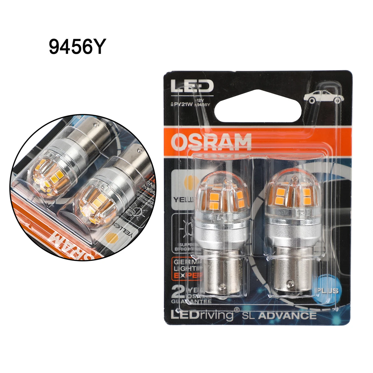 2x For OSRAM 9456Y Car Auxiliary Bulbs LED PY21W 12V2.5W BAU15s UE