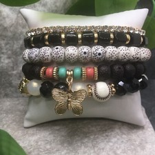 5 PC Handmade Bohemian Beaded Stackable Stretch Bracelet Set New Free Ship 8915